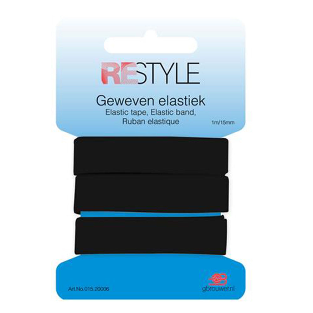 Restyle Geweven Elastiek 15 mm x 1 meter 000 Zwart