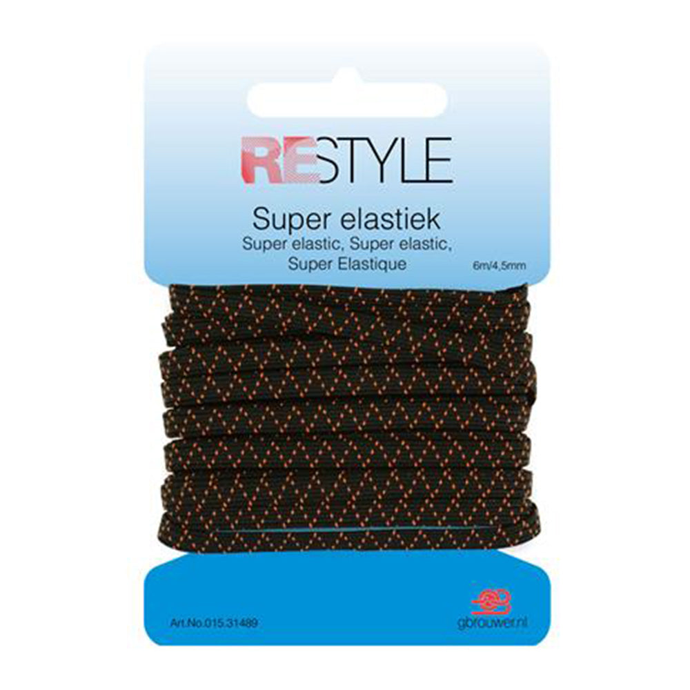 Restyle Super Elastiek 4.5 mm x 6 meter 000 Zwart