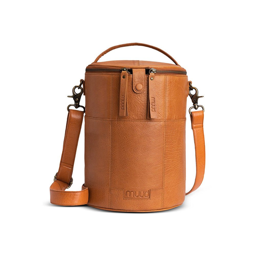 MUUD Saturn XL Whisky - Handgemaakt leren tas voor handwerkprojecten 28xØ21cm