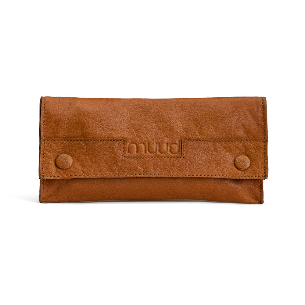 MUUD Liv Whisky - Handgemaakt leren etui voor naalden, pennen en potloden 10x21cm