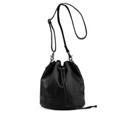 MUUD Donna Black - Handgemaakt leren tas met trekkoord 26xØ24cm