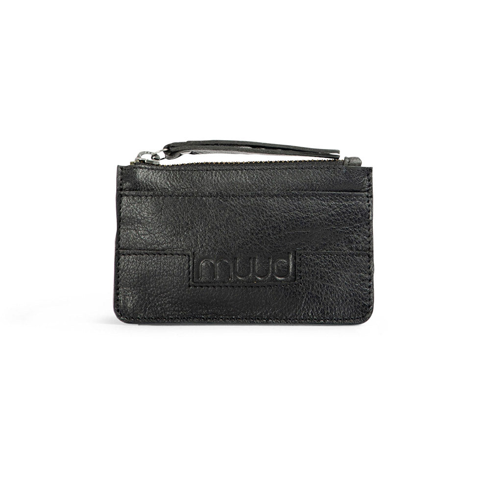 MUUD Dallas Black - Handgemaakt leren portemonnee 8x13cm