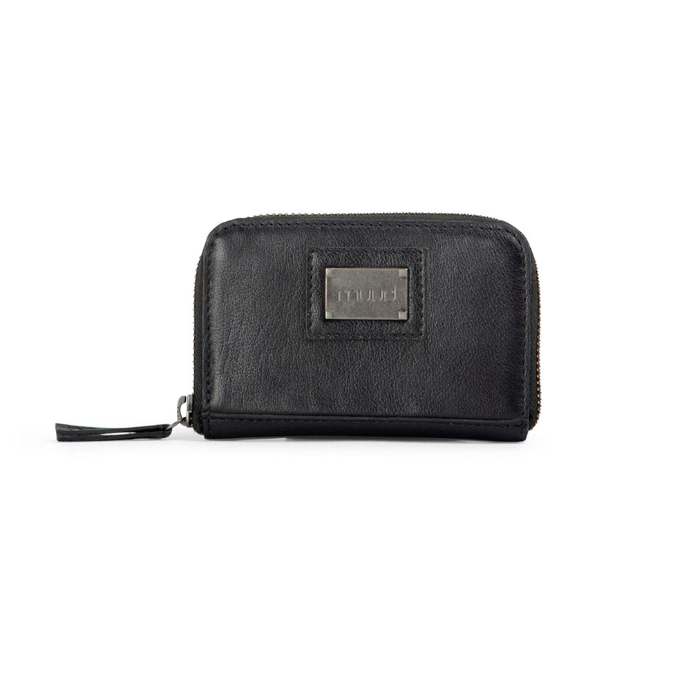 MUUD Daisy Black - Handgemaakt leren portemonnee 8x12.5x2cm
