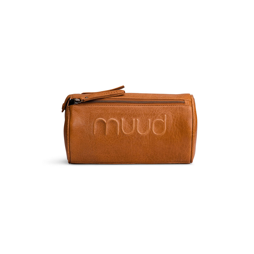 MUUD Drew toilettas Whisky - Handgemaakt leren toilettas 17x25xØ14cm