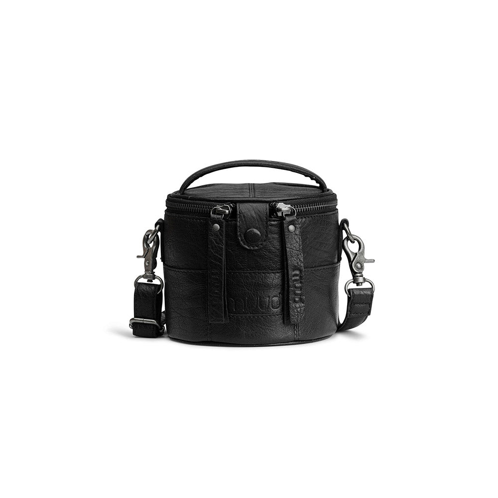 MUUD Saturn mini Black - Handgemaakt leren kleine tas 13xØ14cm