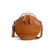 MUUD Bella Whisky - Handgemaakt leren ronde schoudertas Ø23x9cm