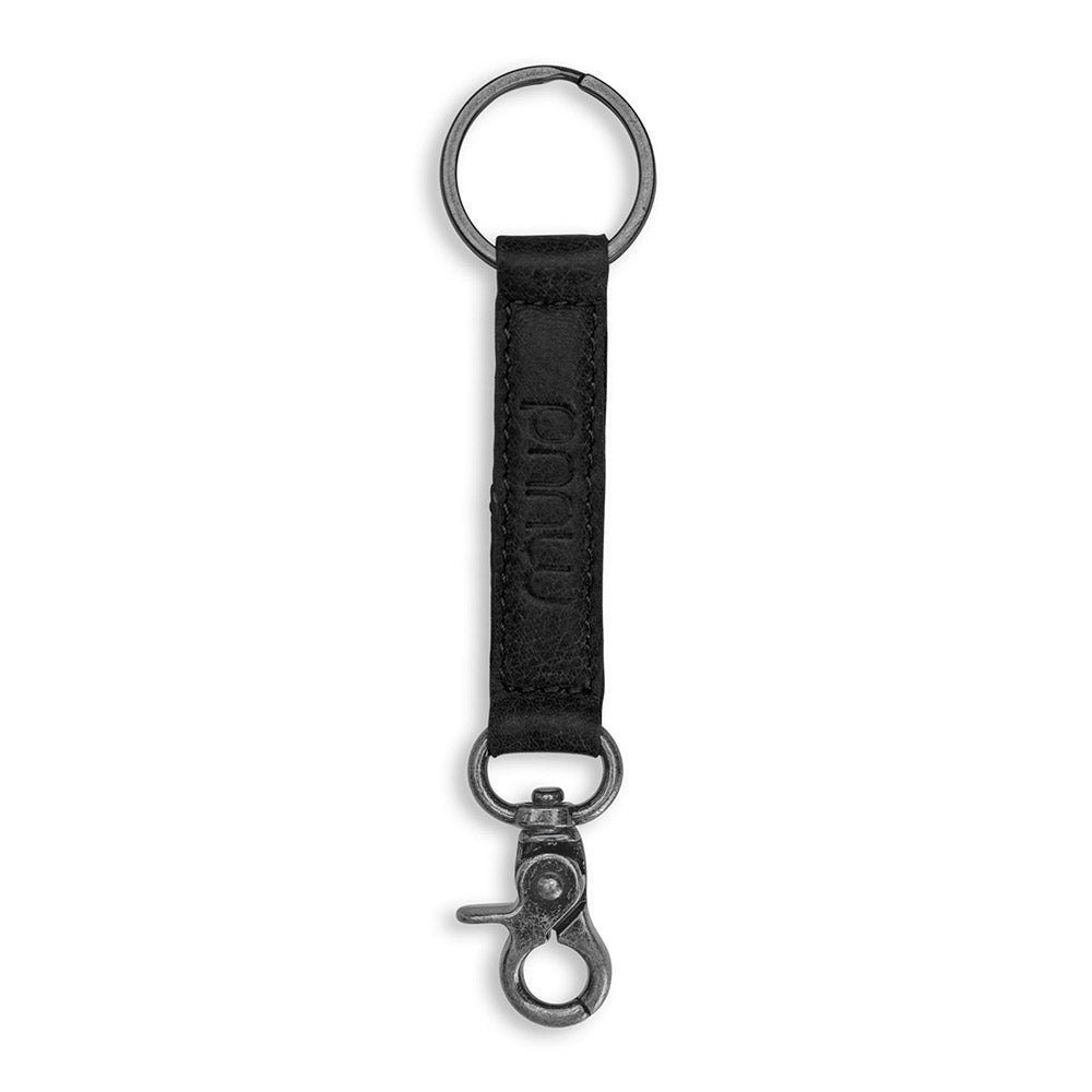 MUUD Deva - Black Handgemaakt leren sleutelhanger met D-ring 13,5 x 3 cm