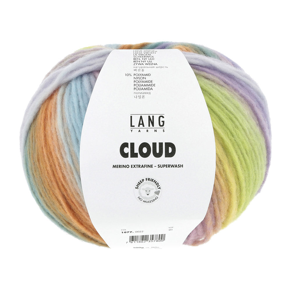 Lang Yarns Cloud 0022 Paars/Oranje/Geel/Groen - bol garen van voren