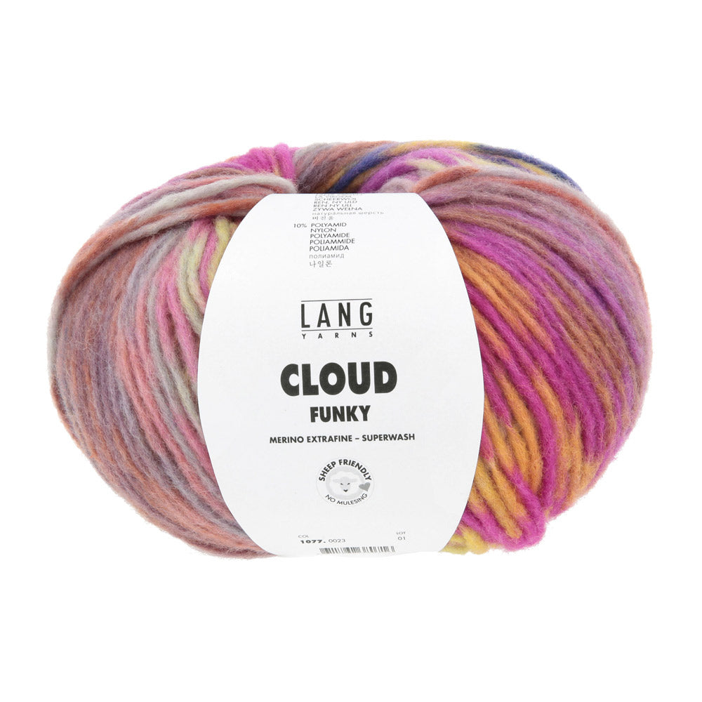 Lang Yarns Cloud Funky 0023 Meloen/Marine/Geel/Mauve - bol garen van voren