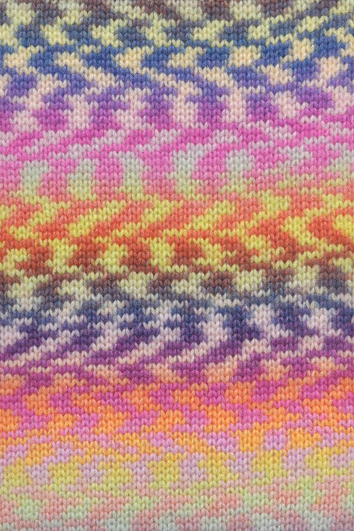 Lang Yarns Cloud Funky 0023 Meloen/Marine/Geel/Mauve - gebreide kleurstaal