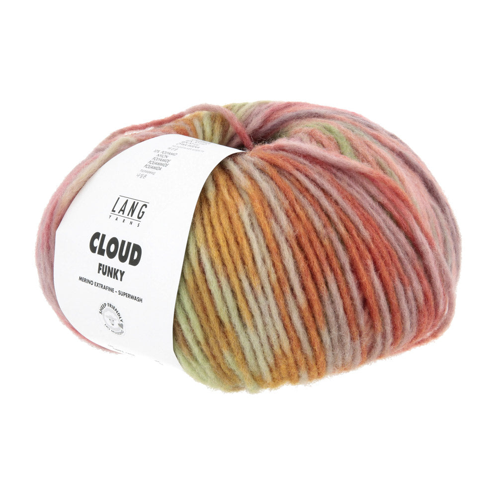 Lang Yarns Cloud Funky 0024 Baksteenrood/Aubergine/Ivoor/Roze - bol garen schuin van voren