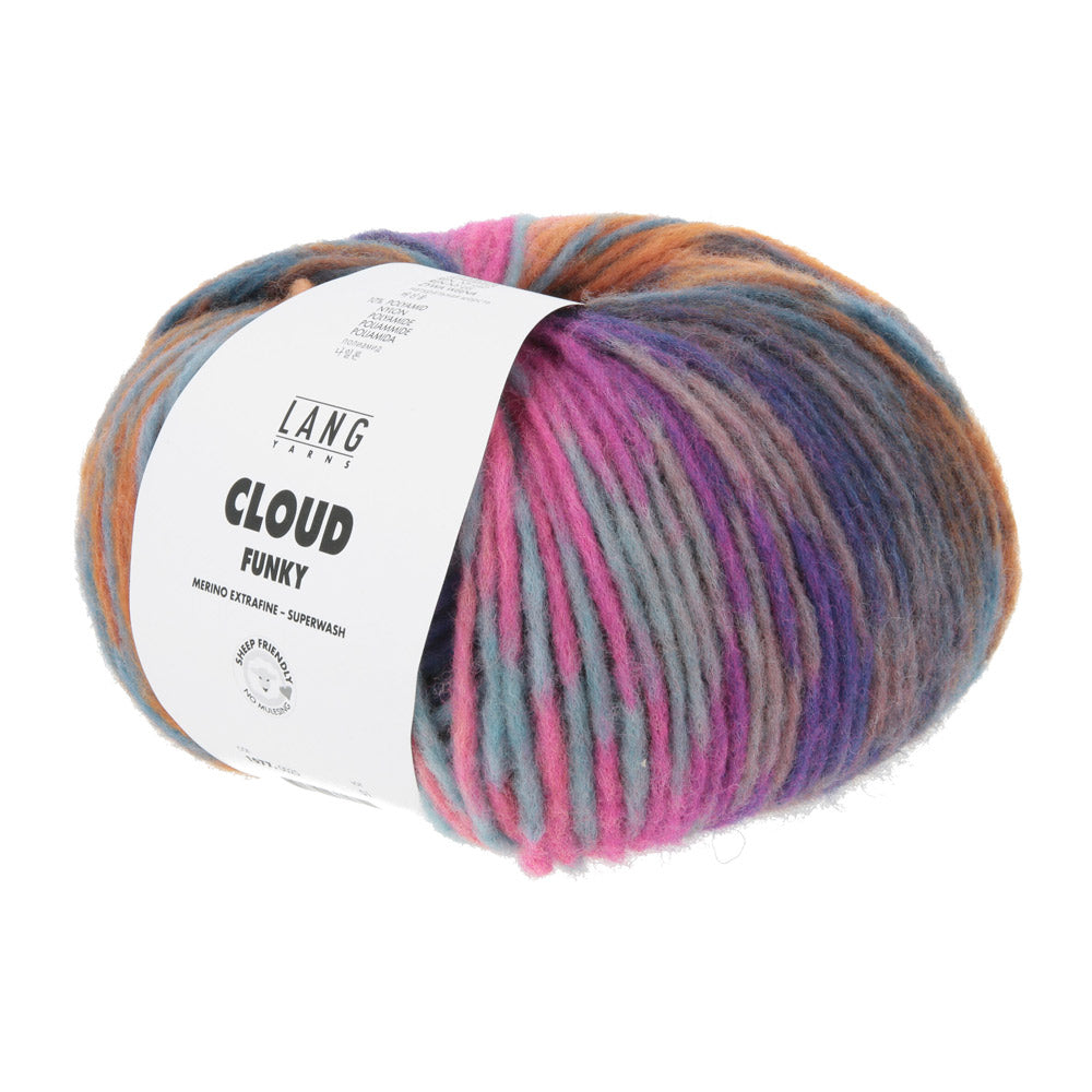 Lang Yarns Cloud Funky 0025 Felroze/Oceaan/Oranje/Petrol - bol garen schuin van voren