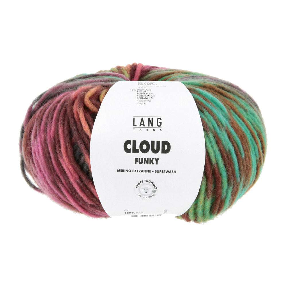 Lang Yarns Cloud Funky 0026 Turquoise/Lavendel/Roze/Groen - bol garen van voren