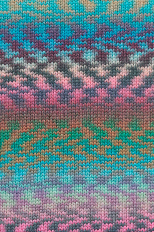 Lang Yarns Cloud Funky 0026 Turquoise/Lavendel/Roze/Groen - gebreide kleurstaal