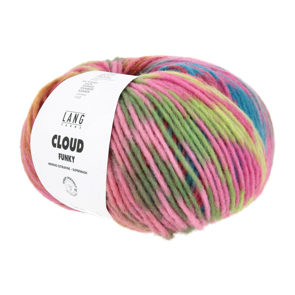 Lang Yarns Cloud Funky 0027 Roze/Blauw/Lichtgroen/Fuchsia - bol garen schuin van voren