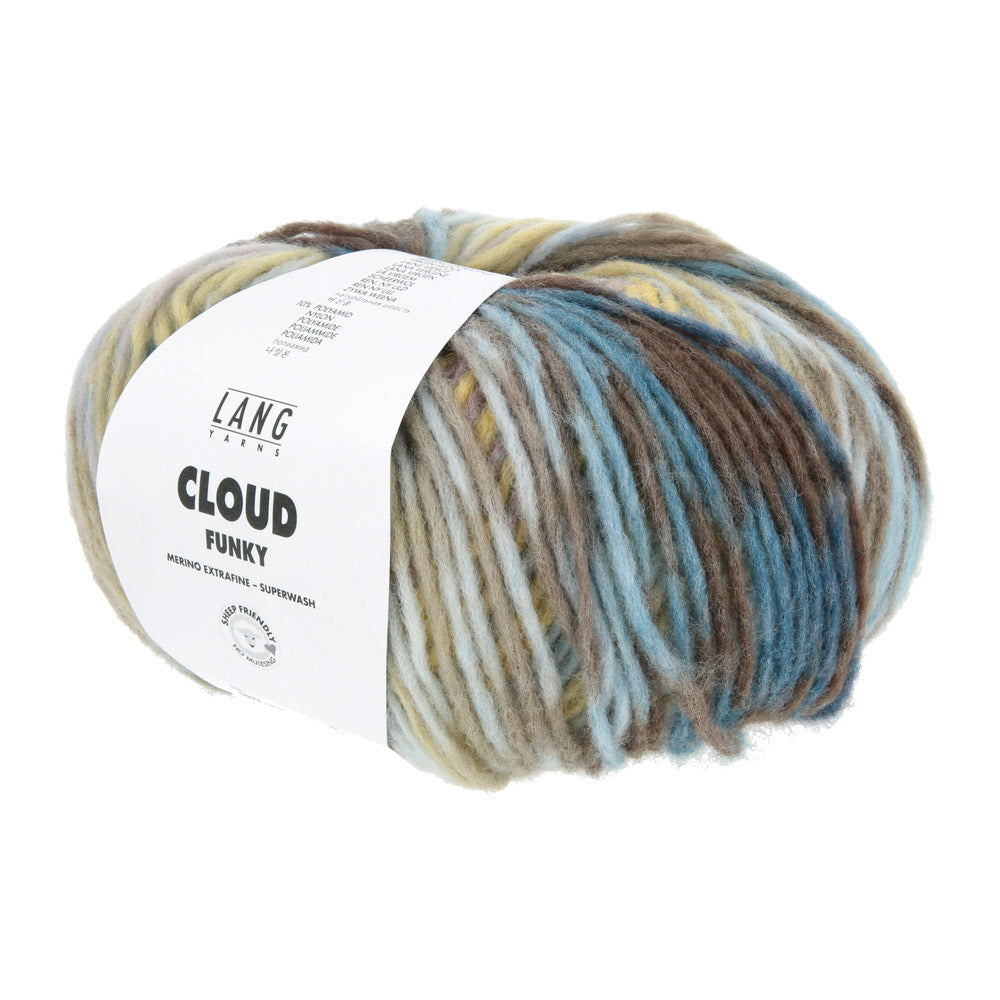 Lang Yarns Cloud Funky 0028 Pruim/Grijs/Marine/Messing - bol garen schuin van voren