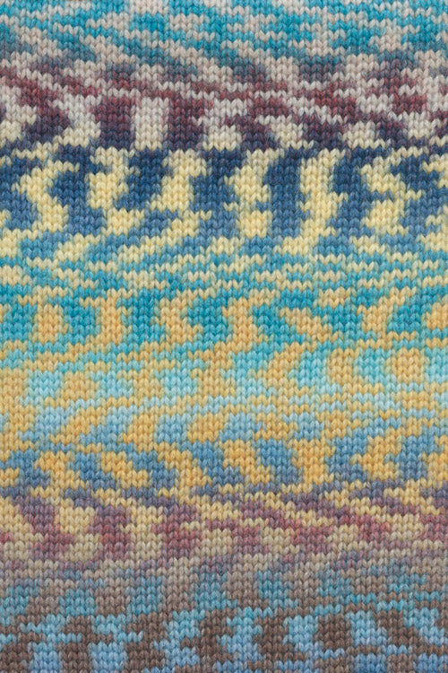 Lang Yarns Cloud Funky 0028 Pruim/Grijs/Marine/Messing - gebreide kleurstaal