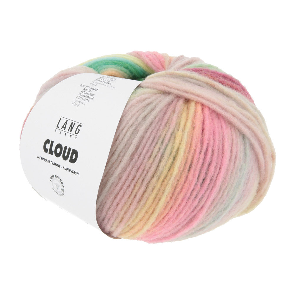 Lang Yarns Cloud 0029 Geel/Groen/Turquoise/Roze - bol garen schuin van voren
