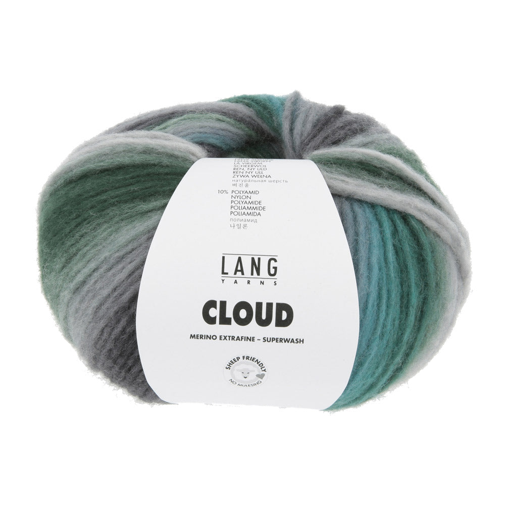 Lang Yarns Cloud 0030 Turquoise/Grijs/Zwart/Groen - bol garen van voren