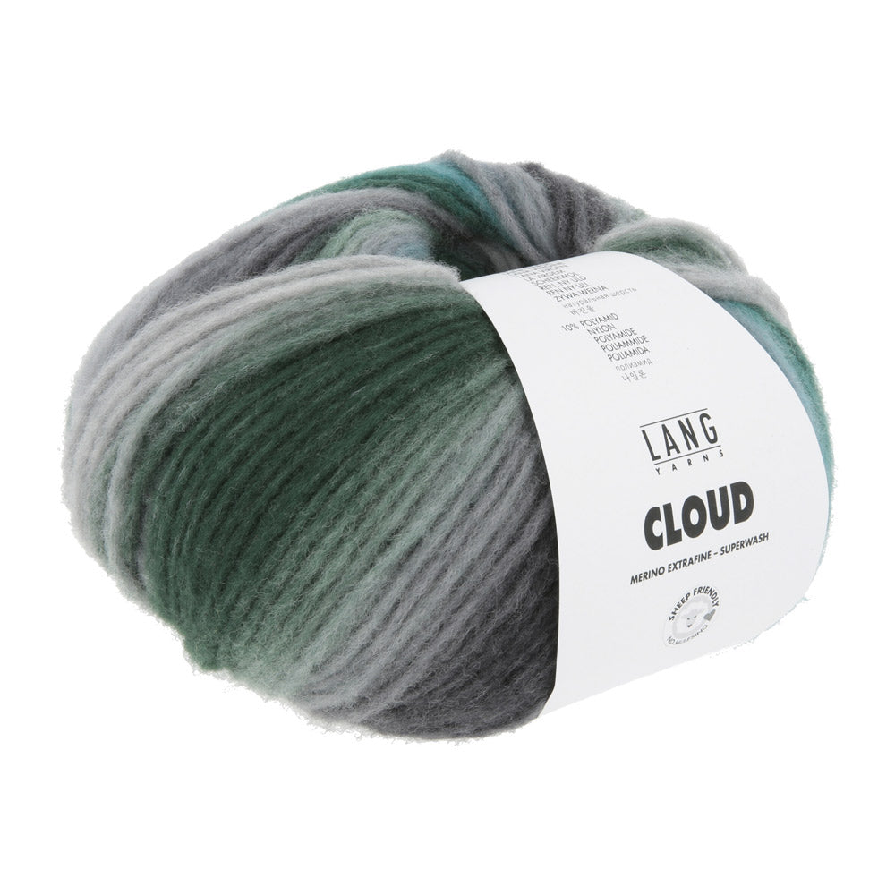 Lang Yarns Cloud 0030 Turquoise/Grijs/Zwart/Groen - bol garen van opzij