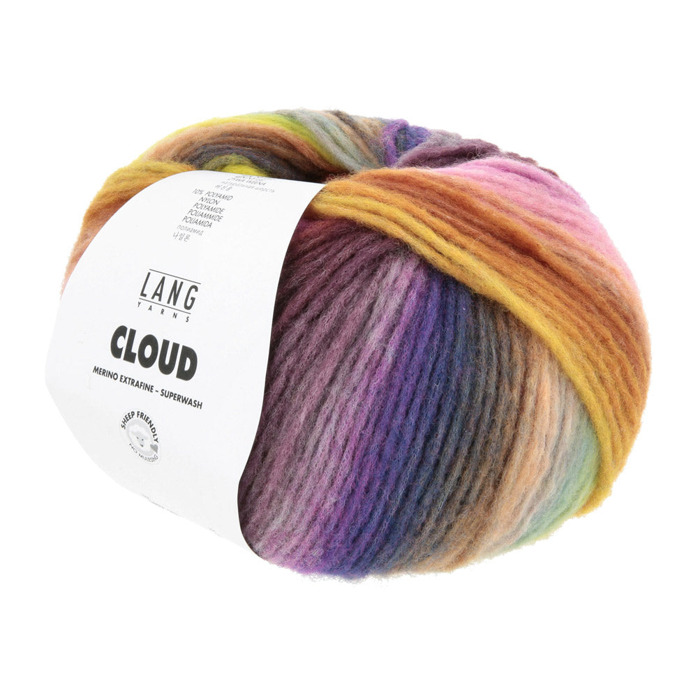 Lang Yarns Cloud 0031 Oranje/Marine/Geel/Roze/Pruim - bol garen schuin van voren