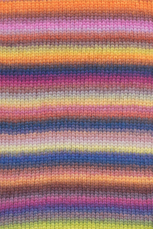 Lang Yarns Cloud 0031 Oranje/Marine/Geel/Roze/Pruim - gebreide kleurstaal