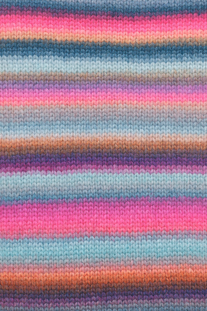 Lang Yarns Cloud 0032 Roze/Ijsblauw/Petrol/Violet - gebreide kleurstaal