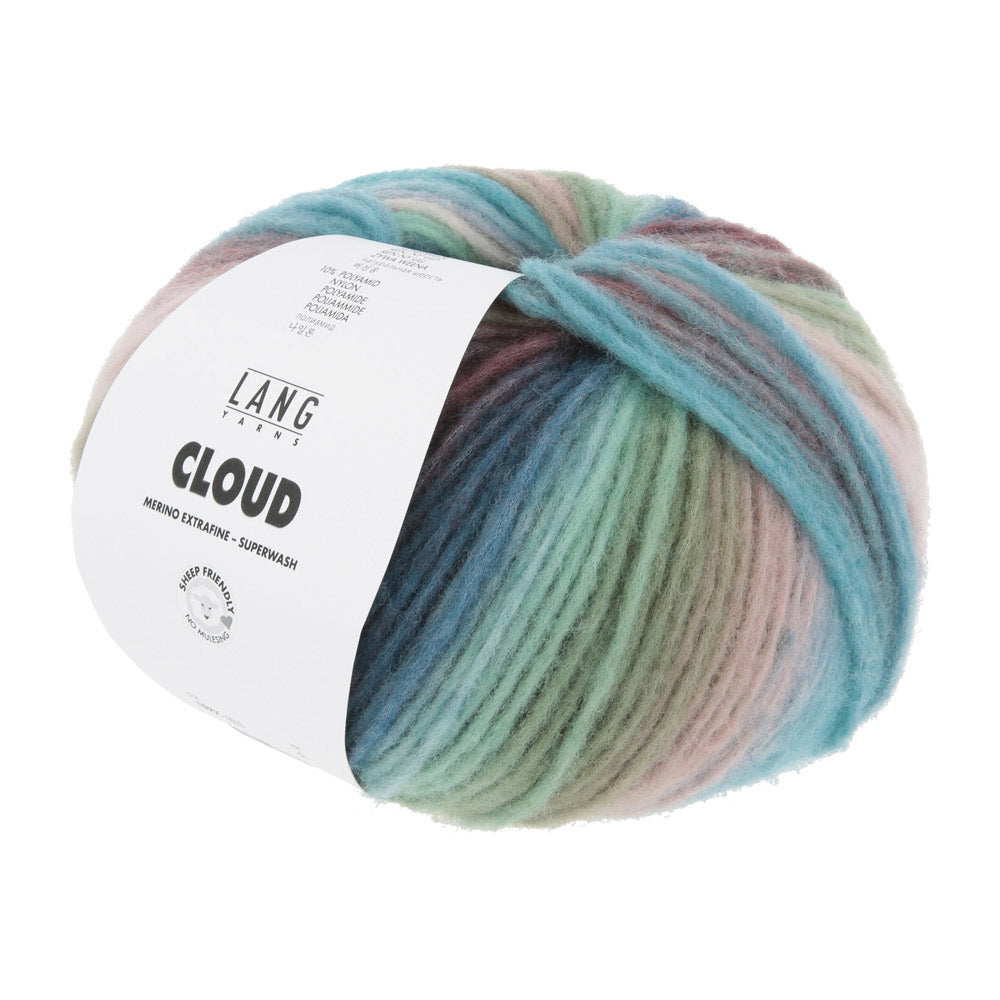 Lang Yarns Cloud 0033 Mint/Turquoise/Bruin/Ijsblauw - bol garen schuin van voren