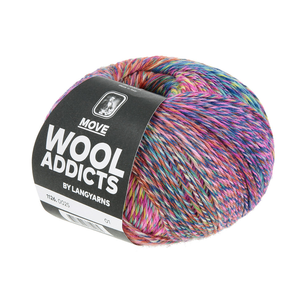 Lang Yarns Move 0025 Roze/Groen/Koningsblauw/Oranje - bol garen schuin van voren