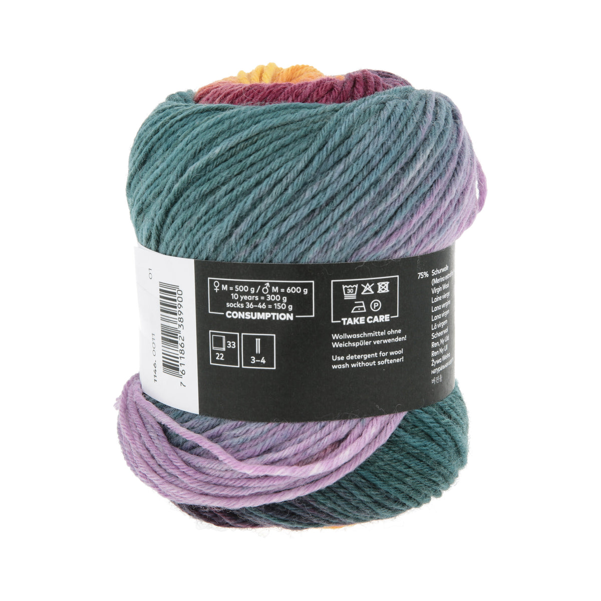Lang Yarns Move 6-Fach/6-Ply 0011 Lichtblauw/Koningspaars/Oranje/Aubergine - bol garen zonder wikkel
