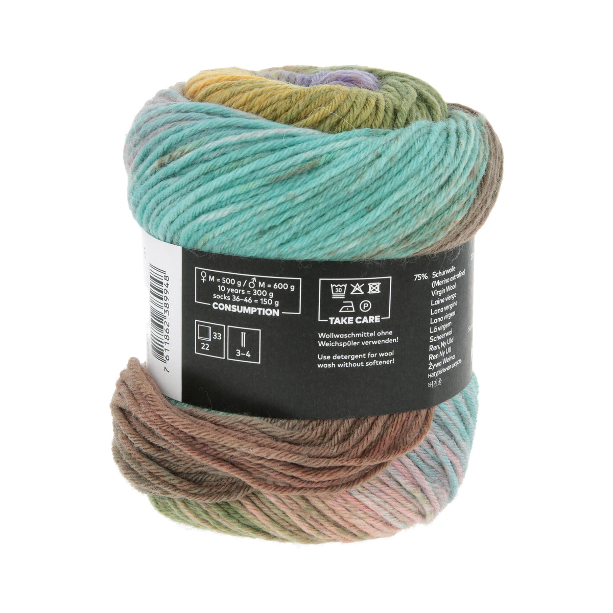 Lang Yarns Move 6-Fach/6-Ply 0013 Blauw/Groen/Oranje/Lila - bol garen zonder wikkel