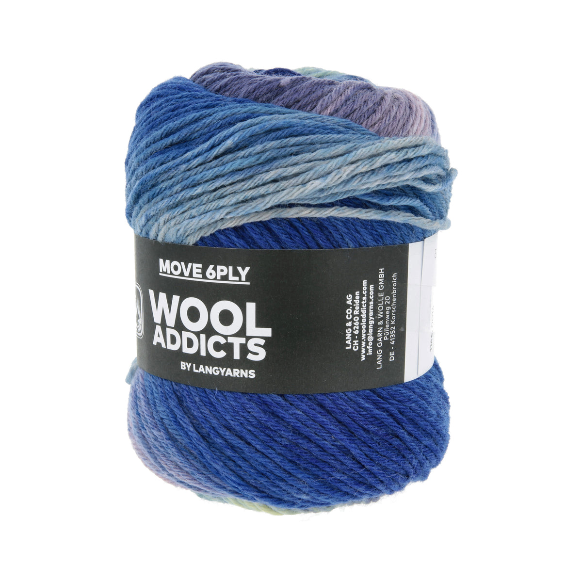 Lang Yarns Move 6-Fach/6-Ply 0014 Koningsblauw/Beige/Lichtolijf - bol garen schuin van voren