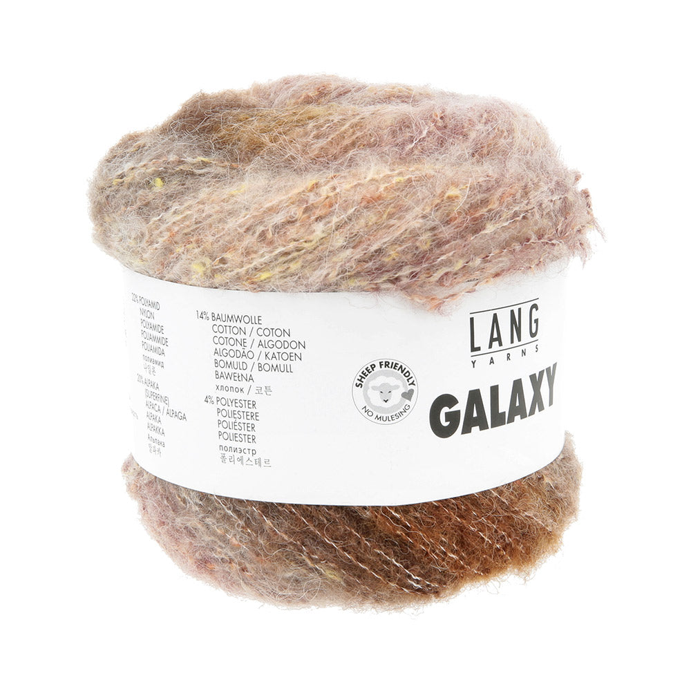 Lang Yarns Galaxy 0001 Bruin/Beige/Olijf - close-up van het zachte verloopgaren