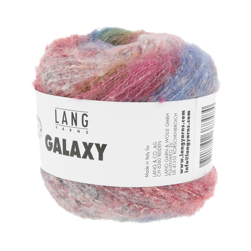 Lang Yarns Galaxy 0003 Blauw/Rood/Roze - gebreid kleurstaal met kleurverloop