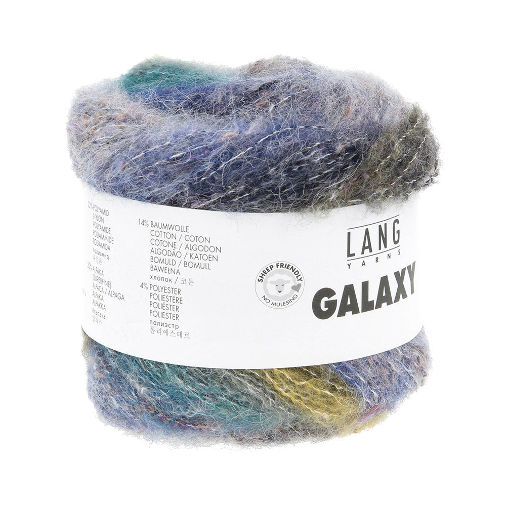 Lang Yarns Galaxy 0004 Grijs/Blauw/Geel - close-up van het zachte verloopgaren