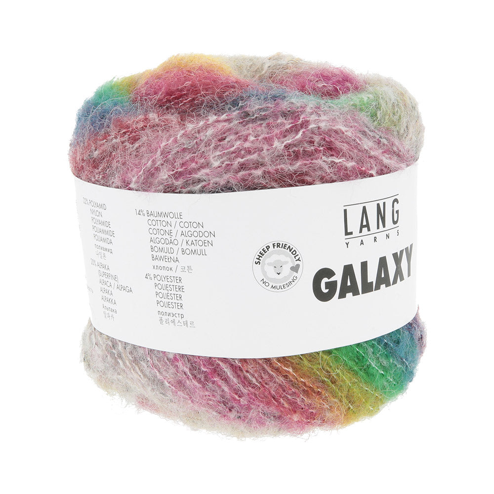 Lang Yarns Galaxy 0005 Roze/Oranje/Groen - close-up van het zachte verloopgaren