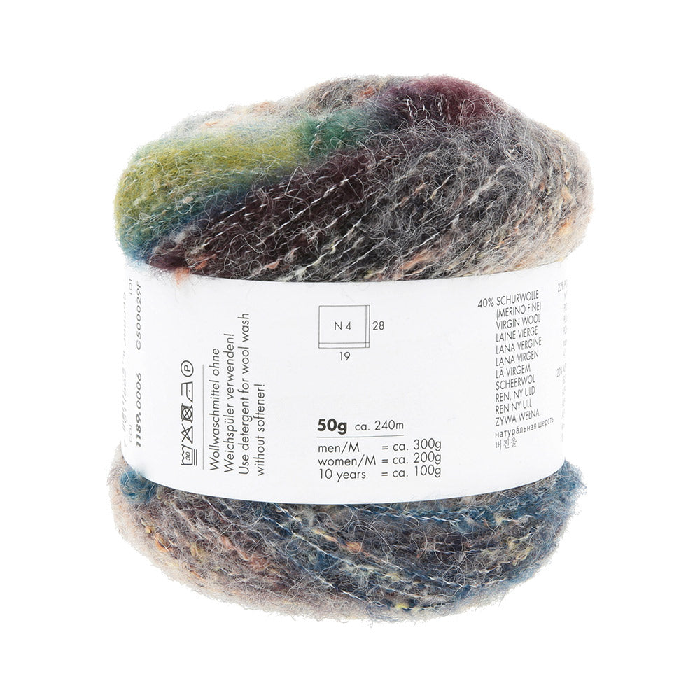 Lang Yarns Galaxy 0006 Zwart/Groen/Beige - detail van draad en structuur