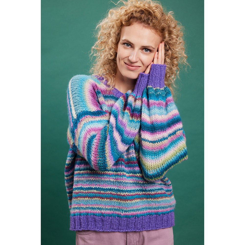 Lang Yarns Cloud 0033 Mint/Turquoise/Bruin/Ijsblauw - detail van gebreide poncho