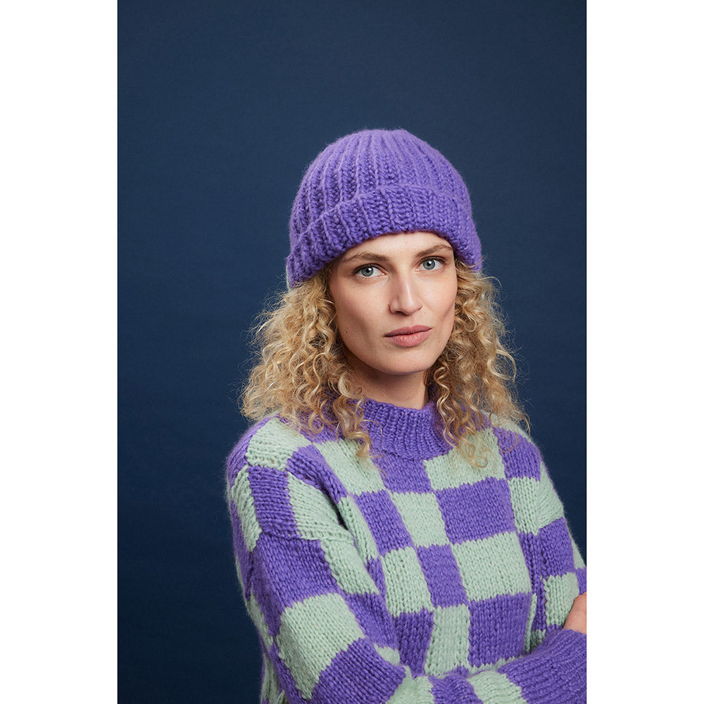 Projectinspiratie voor Lang Yarns Promise 0190 Braam - Trui en multicolor muts paars