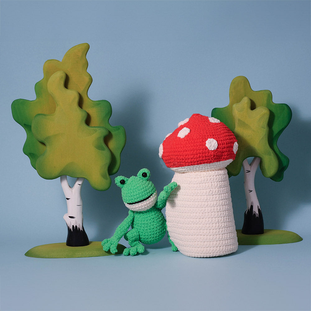 Herfstfestival yarnzoo mitchells mac mini — gemaakt met Amigurumi Herfstfestival - Kikker in Paddenstoel - Yarnzoo Haakpakket - inclusief patroon
