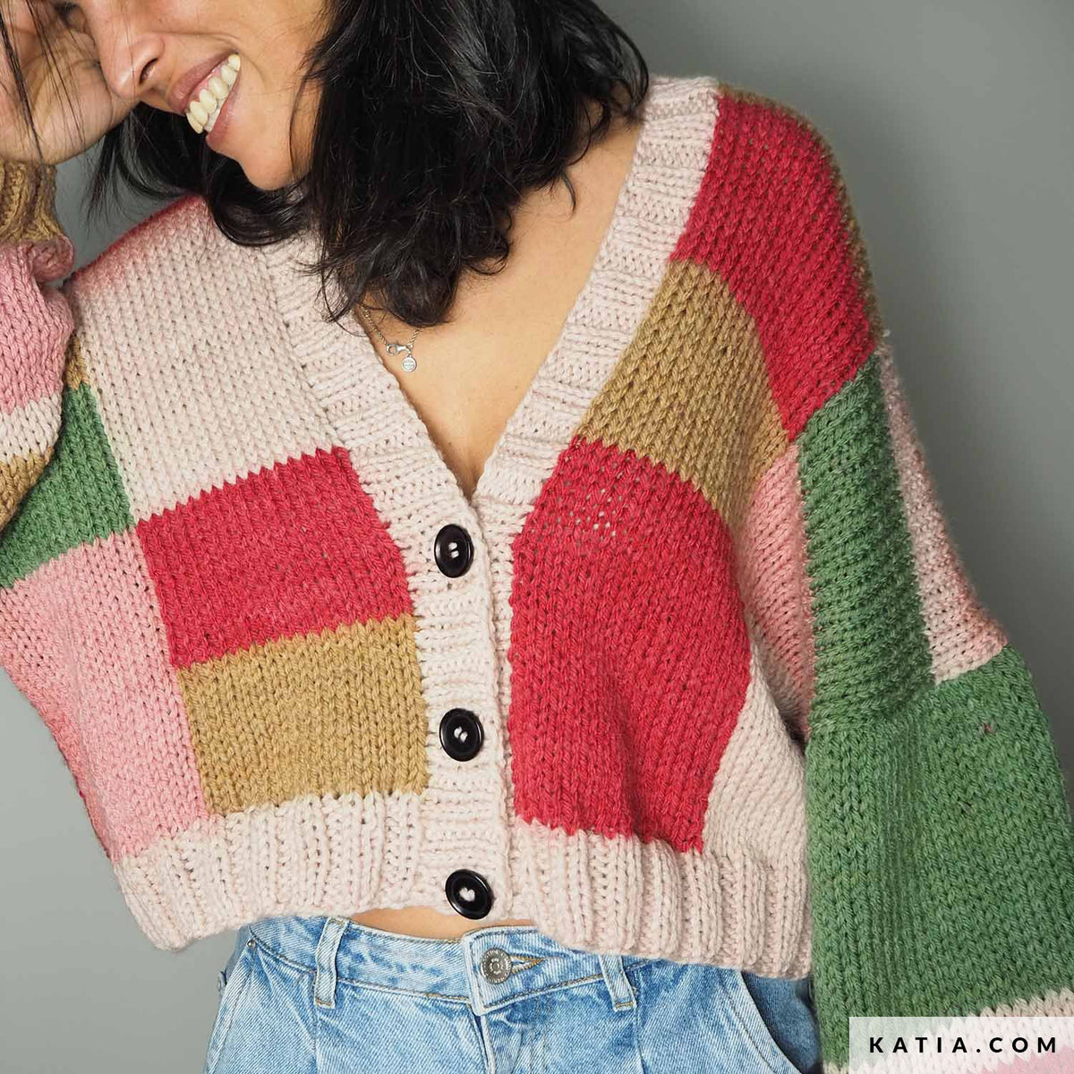 Patroon breien haken dames jas herfst winter katia witte tan — gemaakt met Breipatroon Katia Boomer Vest
