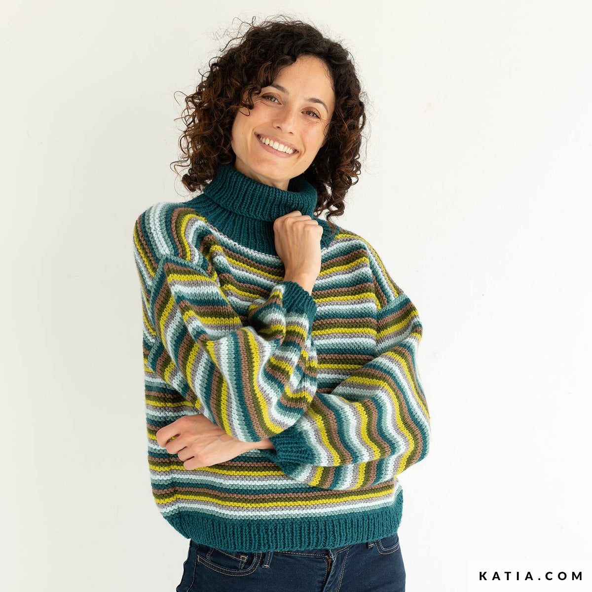 Patroon breien haken dames trui herfst winter katia — gemaakt met Breipatroon Katia Merino Aran Strepentrui (2)