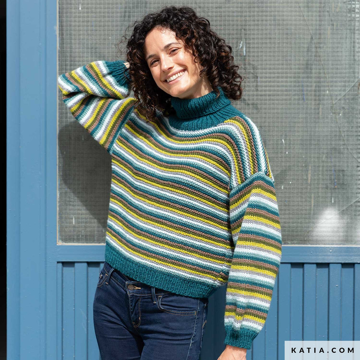 Patroon breien haken dames trui herfst winter katia — gemaakt met Breipatroon Katia Merino Aran Strepentrui
