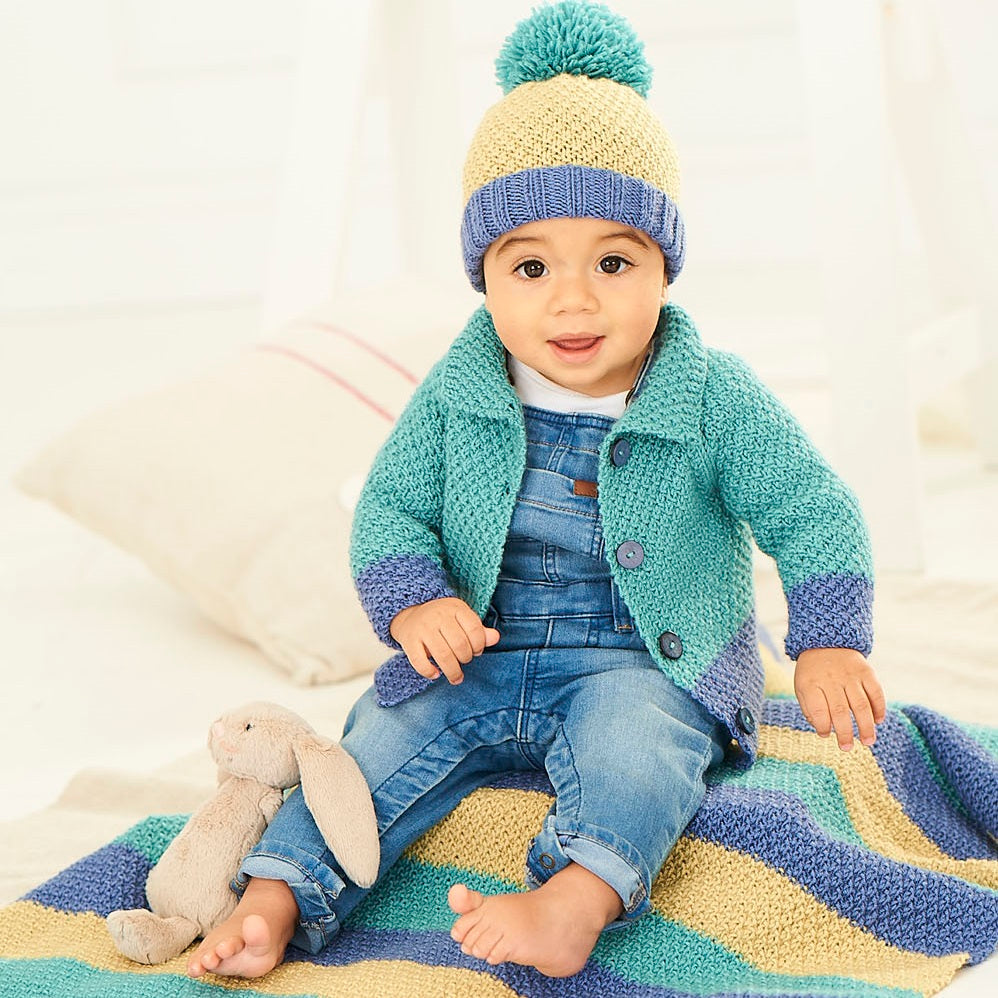Breipatroon Stylecraft Bambino DK No. 9757 Babyvest, muts en deken (Digital)