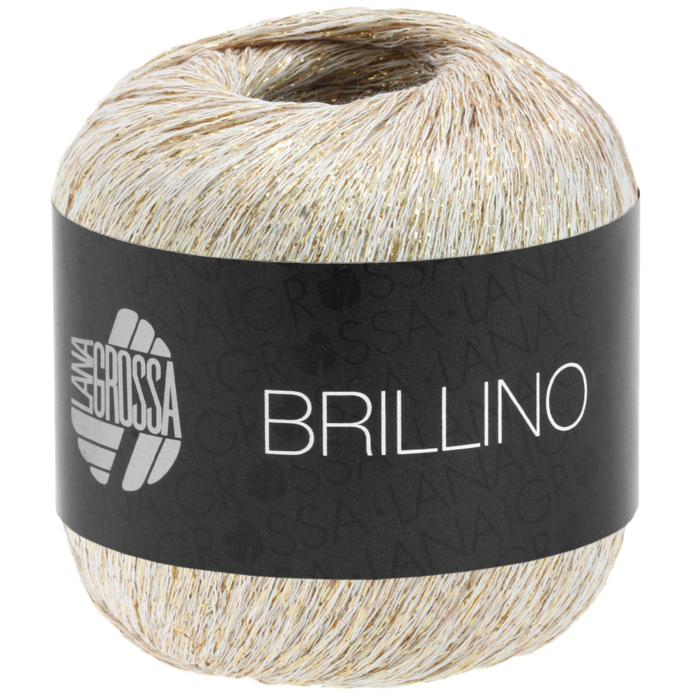 Lana Grossa Brillino 009 Wit/Goud bolletje glanzend meeloopgaren