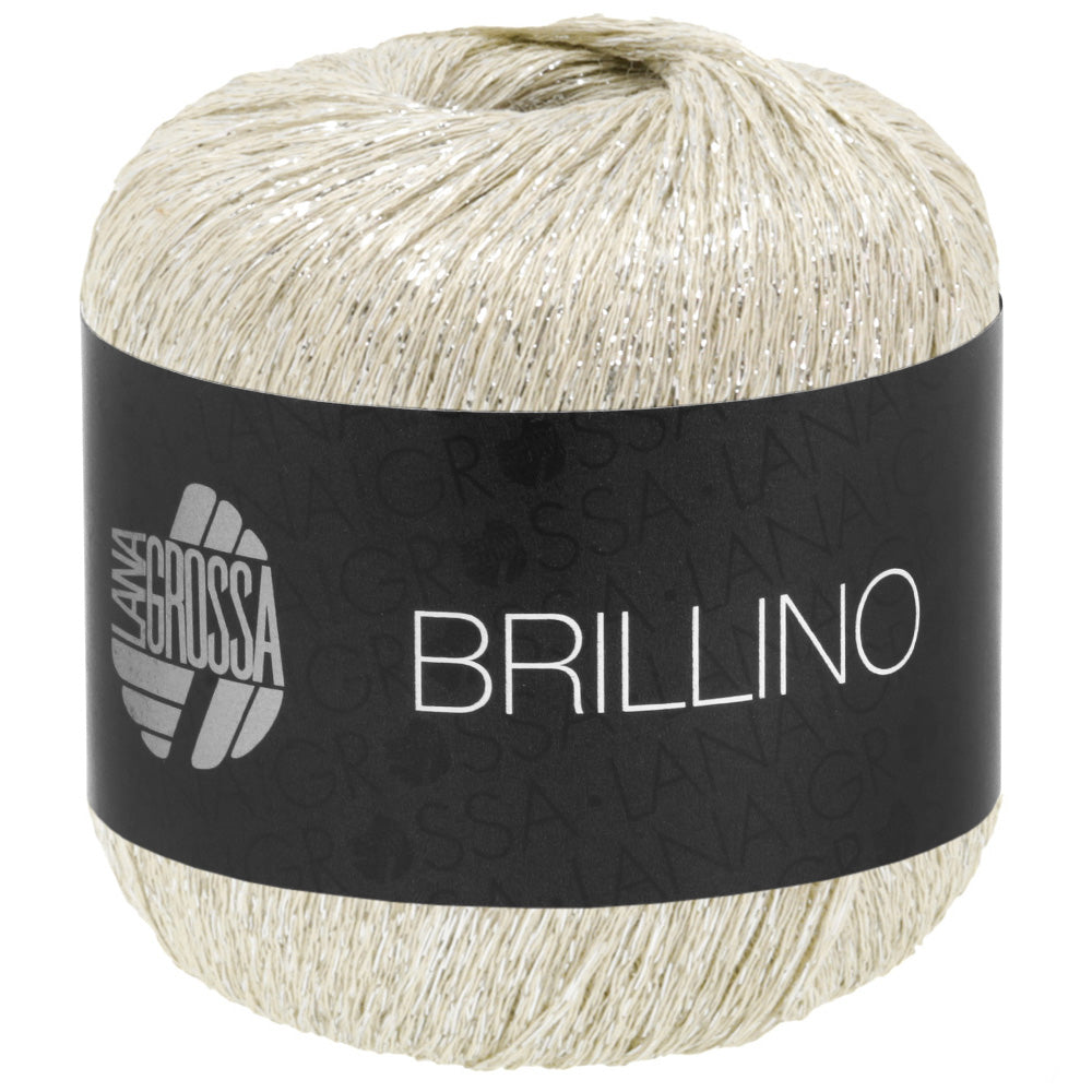 Lana Grossa Brillino 032 Crème/Zilver bolletje glanzend meeloopgaren