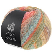 Lana Grossa Cosy Socks Dream 253 Grijsbruin / Taupe / Geel / Camel / Roze / Terracotta / Zalm / Lichtpetrol / Turquoise / Oranje - productfoto van de bol sokkengaren - Lana Grossa Cosy Socks Dream 253 Grijsbruin/Taupe/Geel/Camel/Roze/Terracotta/Zalm/Lichtpetrol/Turquoise/Oranje