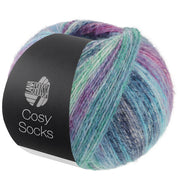 Lana Grossa Cosy Socks Dream 255 Blauwgrijs / Petrol / Turquoise / Blauw- / Roodviolet / Lichtblauw / Jeans / Jade - productfoto van de bol sokkengaren - Lana Grossa Cosy Socks Dream 255 Blauwgrijs/Petrol/Turquoise/Blauw-/Roodviolet/Lichtblauw/Jeans/Jade