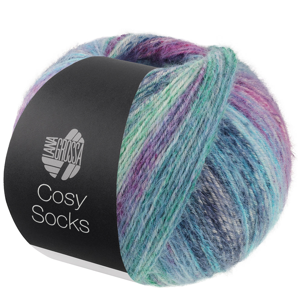 Lana Grossa Cosy Socks Dream 255 Blauwgrijs / Petrol / Turquoise / Blauw- / Roodviolet / Lichtblauw / Jeans / Jade - productfoto van de bol sokkengaren - Lana Grossa Cosy Socks Dream 255 Blauwgrijs/Petrol/Turquoise/Blauw-/Roodviolet/Lichtblauw/Jeans/Jade