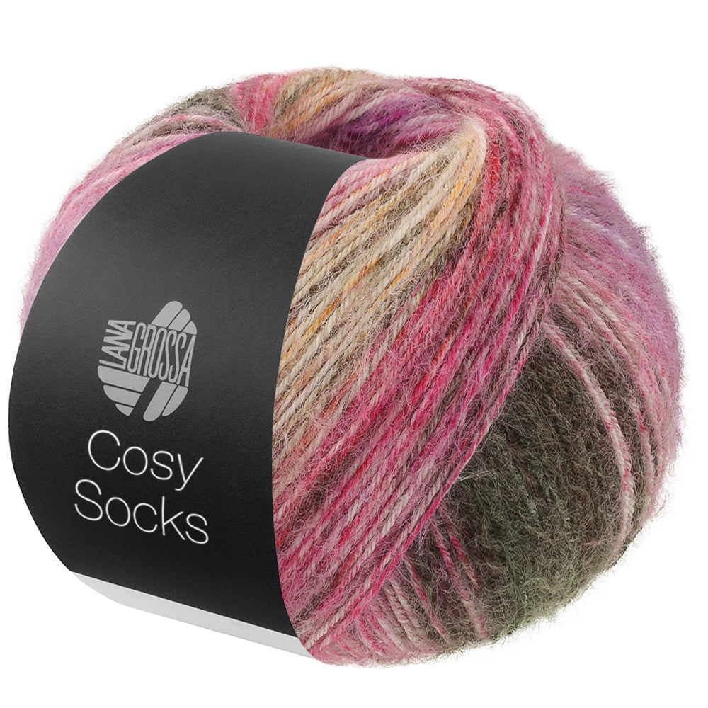 Lana Grossa Cosy Socks Dream 257 Roodviolet / Pruim / Lila / Terracotta / Donker- / Middelgrijs / Roze / Saffraangeel - productfoto van de bol sokkengaren - Lana Grossa Cosy Socks Dream 257 Roodviolet/Pruim/Lila/Terracotta/Donker-/Middelgrijs/Roze/Saffraangeel